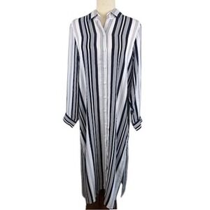 Tommy Bahama Tan Lines Stripes Midi Duster Shirt Dress L/S Size Large $158